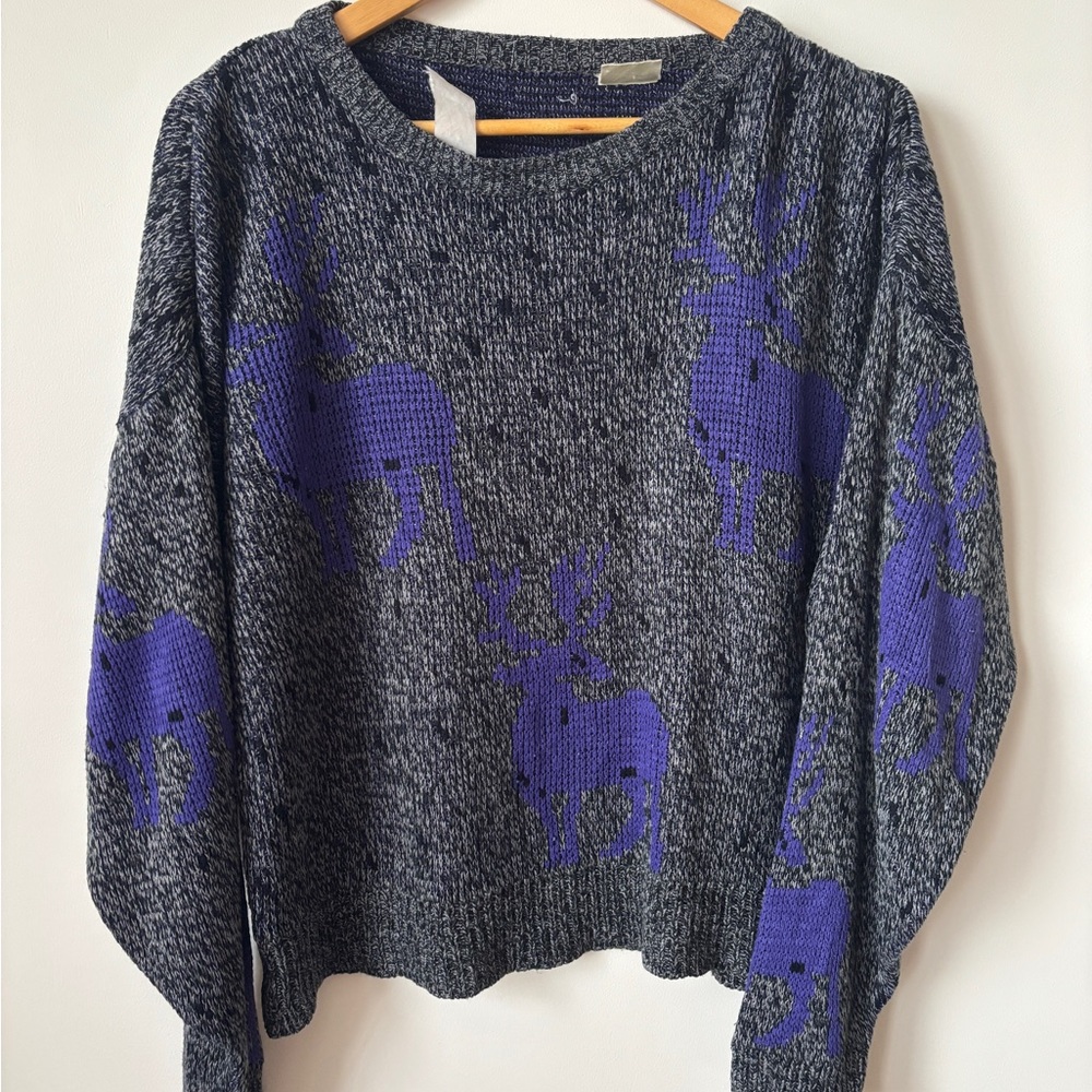 Gray and Purple Reindeer Sweater